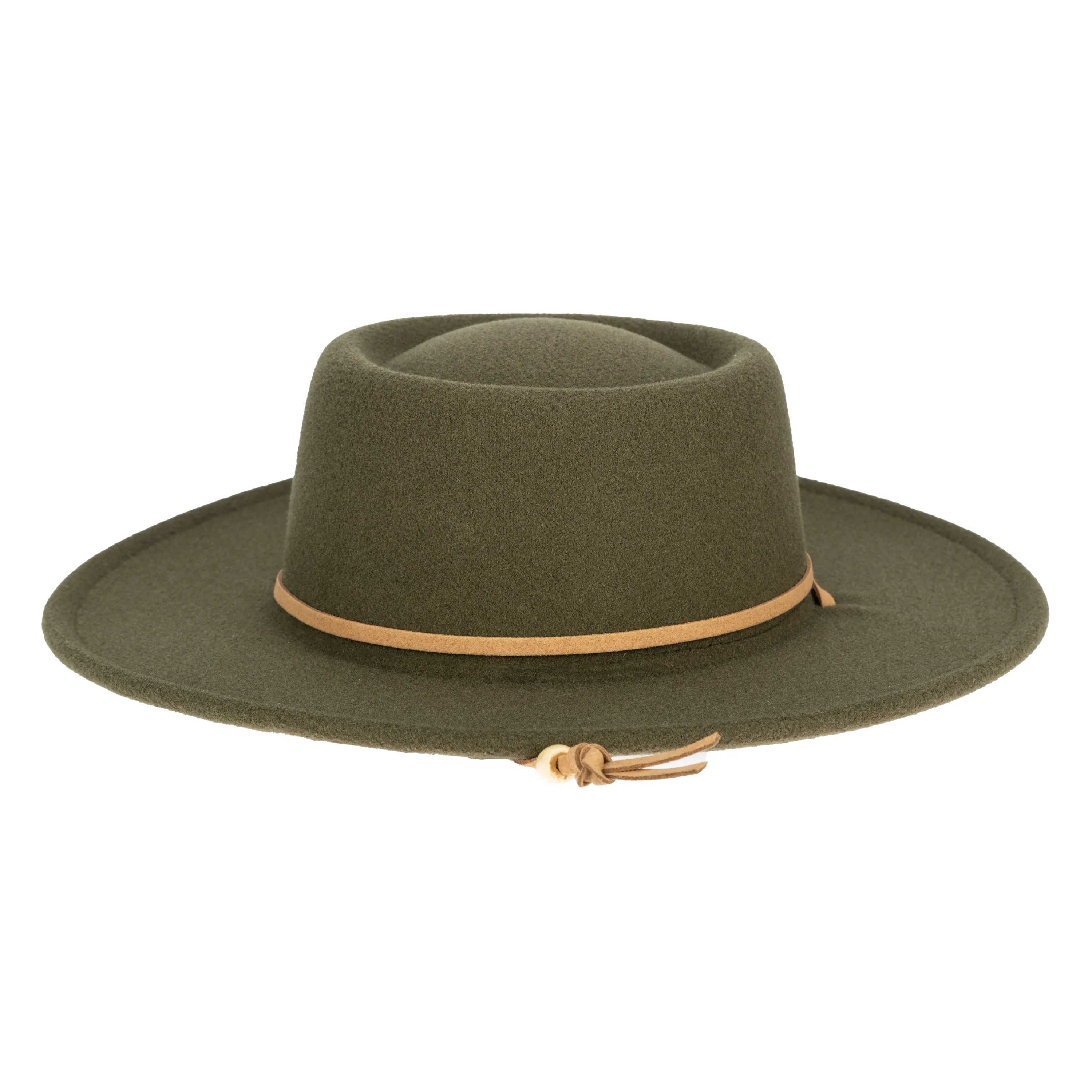 Women's Faux Felt Boater W/ Faux Leather Chin Cord