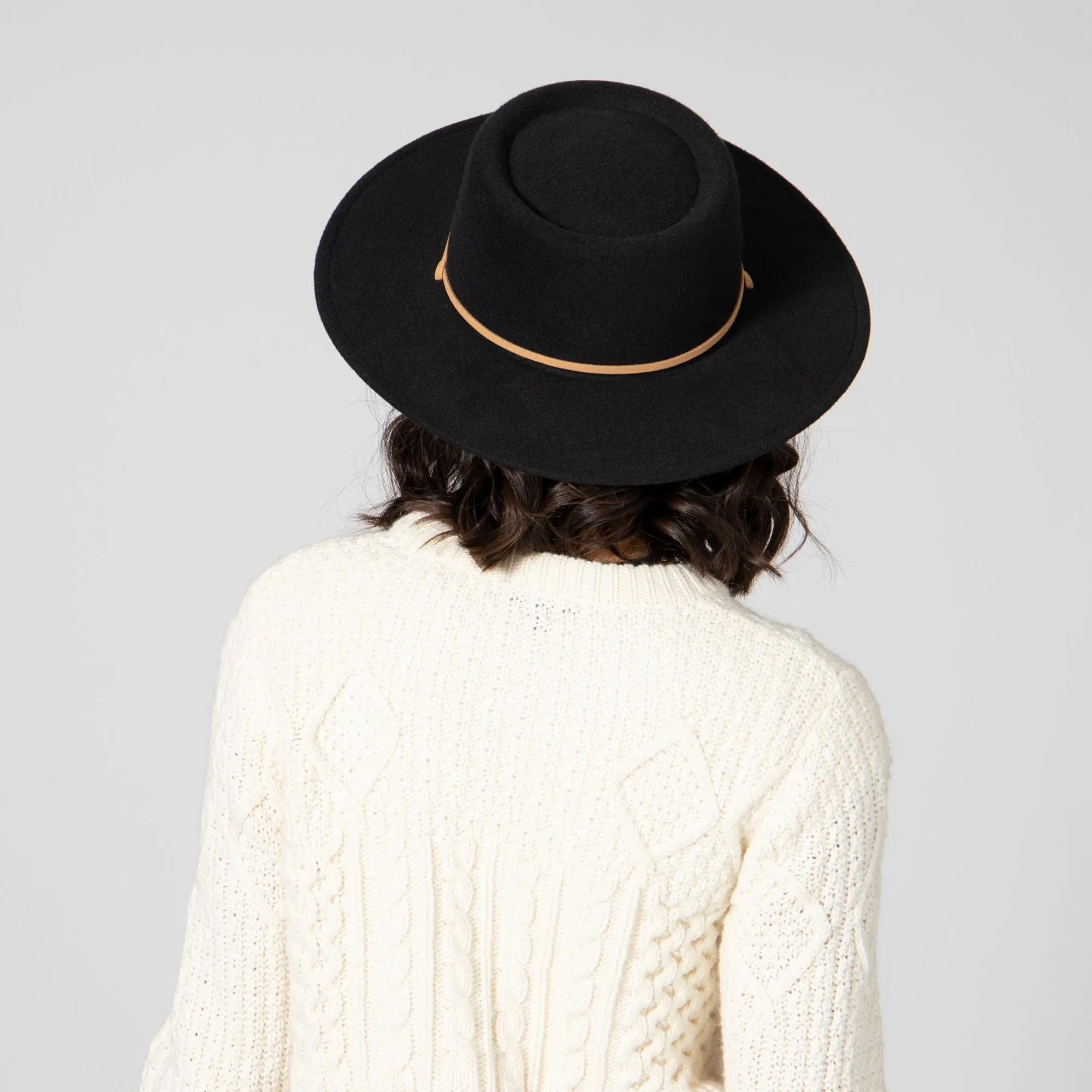 Women's Faux Felt Boater W/ Faux Leather Chin Cord