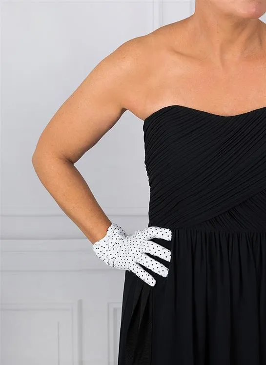 Elegant Womens Spotted Cotton Gloves with Stylish Cuff Bow Detail