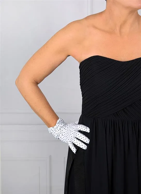 Elegant Womens Spotted Cotton Gloves with Stylish Cuff Bow Detail