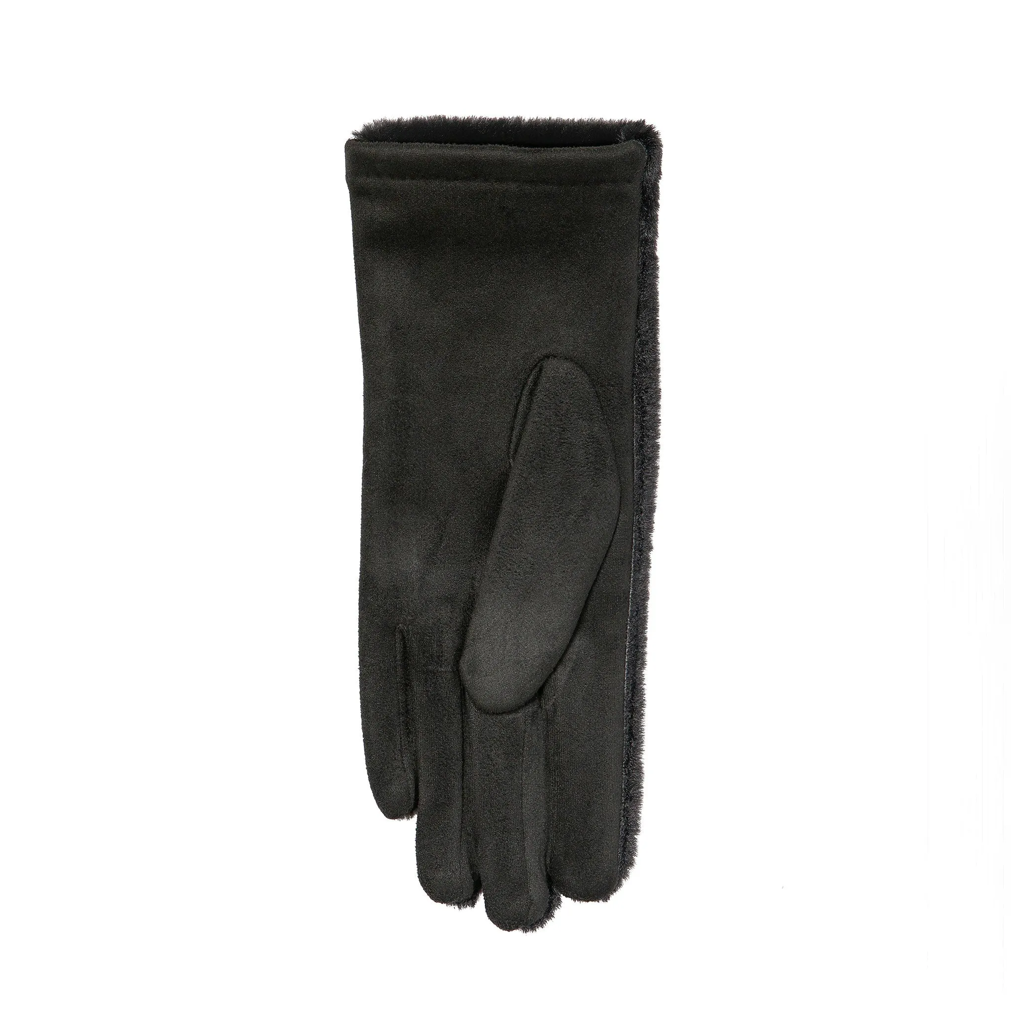 Womens Touchscreen-Compatible Faux Suede and Fur Gloves with Velour Lining