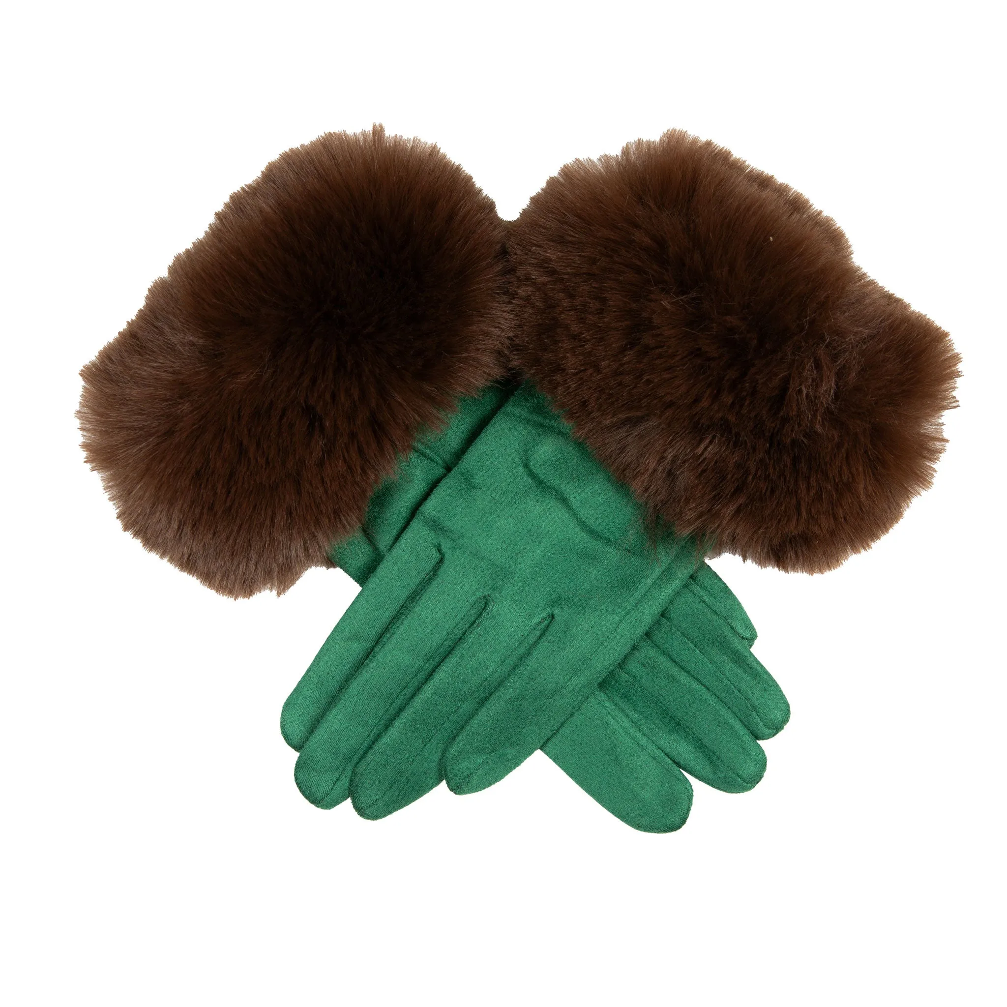 Women's Touchscreen Velour-Lined Faux Suede Gloves with Faux Fur Cuffs