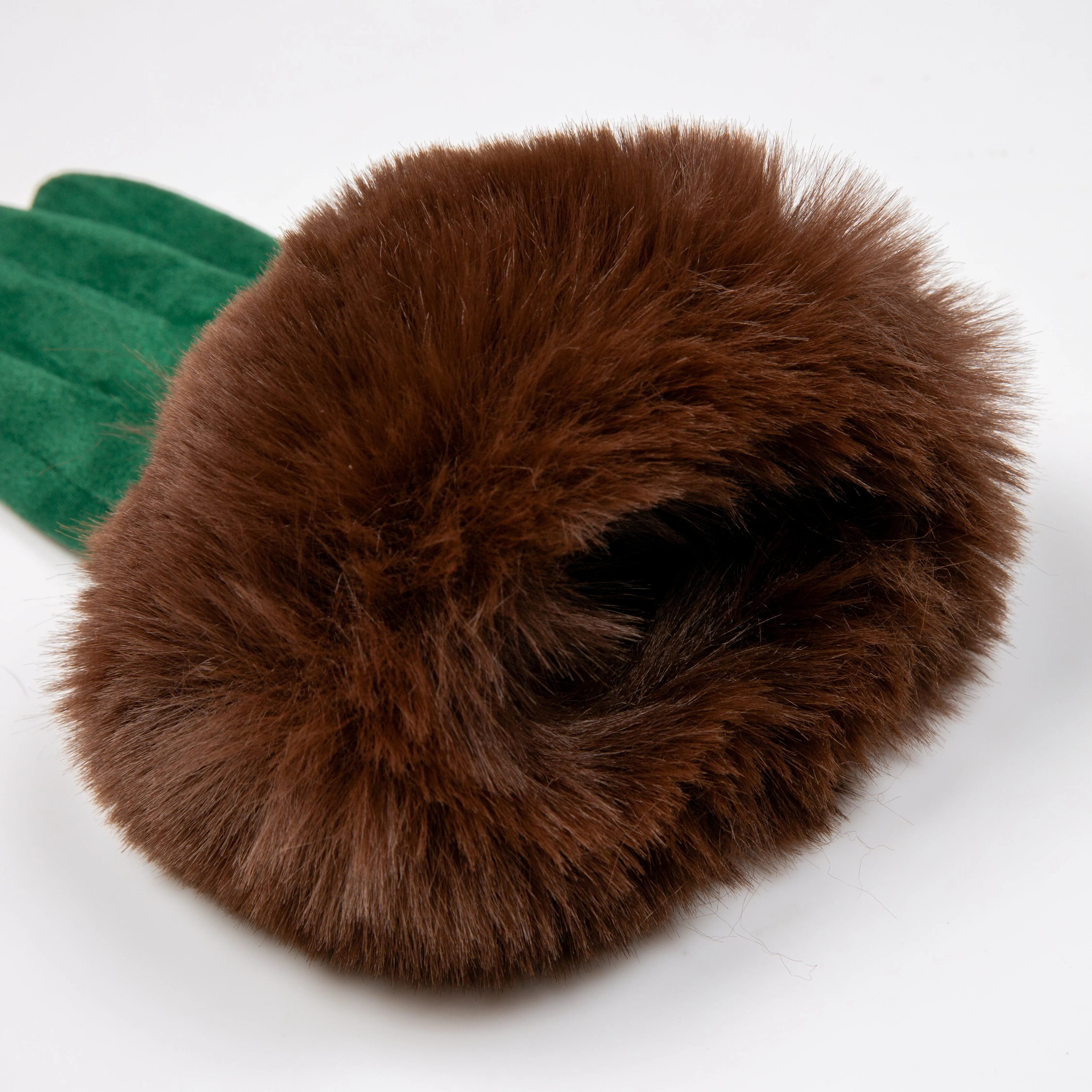 Women's Touchscreen Velour-Lined Faux Suede Gloves with Faux Fur Cuffs