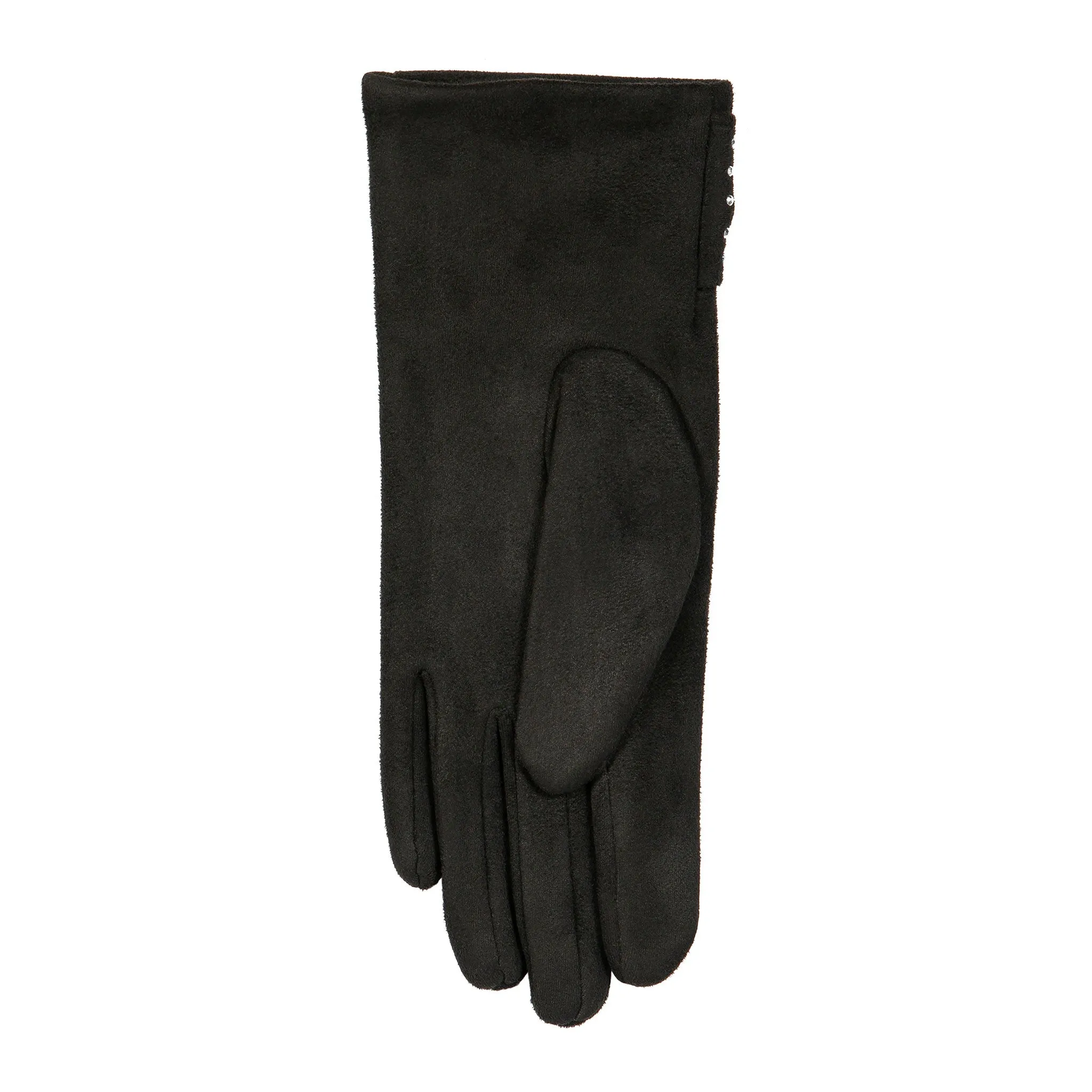 Women’s Touchscreen Velour-Lined Faux Suede Gloves with Studded Bow