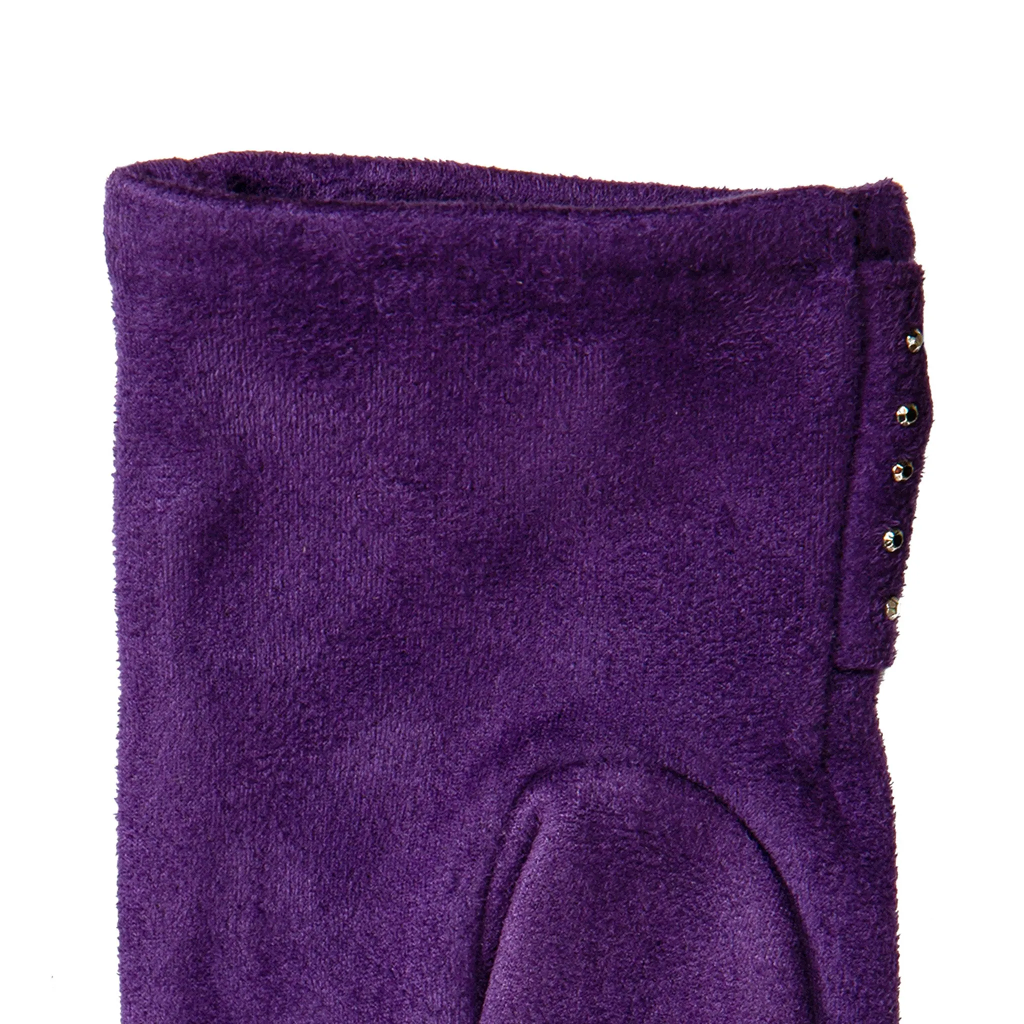 Women’s Touchscreen Velour-Lined Faux Suede Gloves with Studded Bow