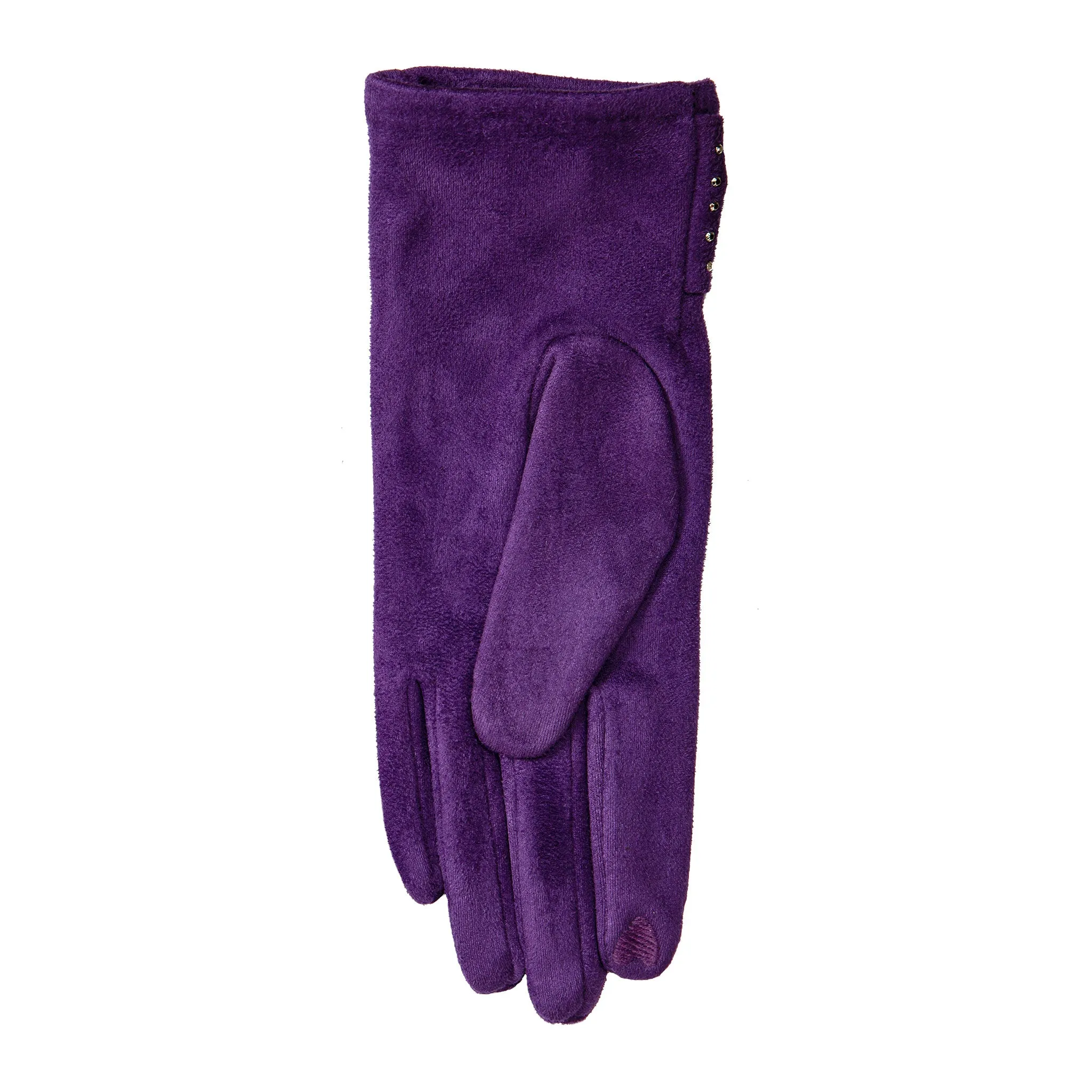 Women’s Touchscreen Velour-Lined Faux Suede Gloves with Studded Bow